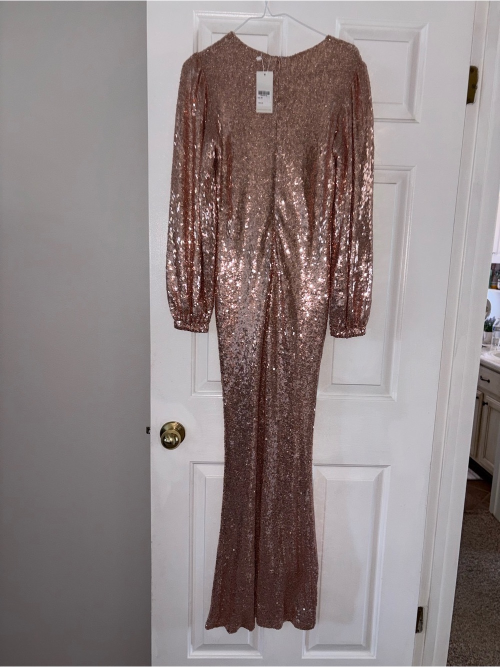 Sequin Maxi Gown in Rose Gold with Long Sleeves